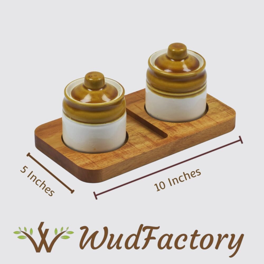 Teak Wood Base with 2 Jars, Sagwan Jar Base Dimension 5x8