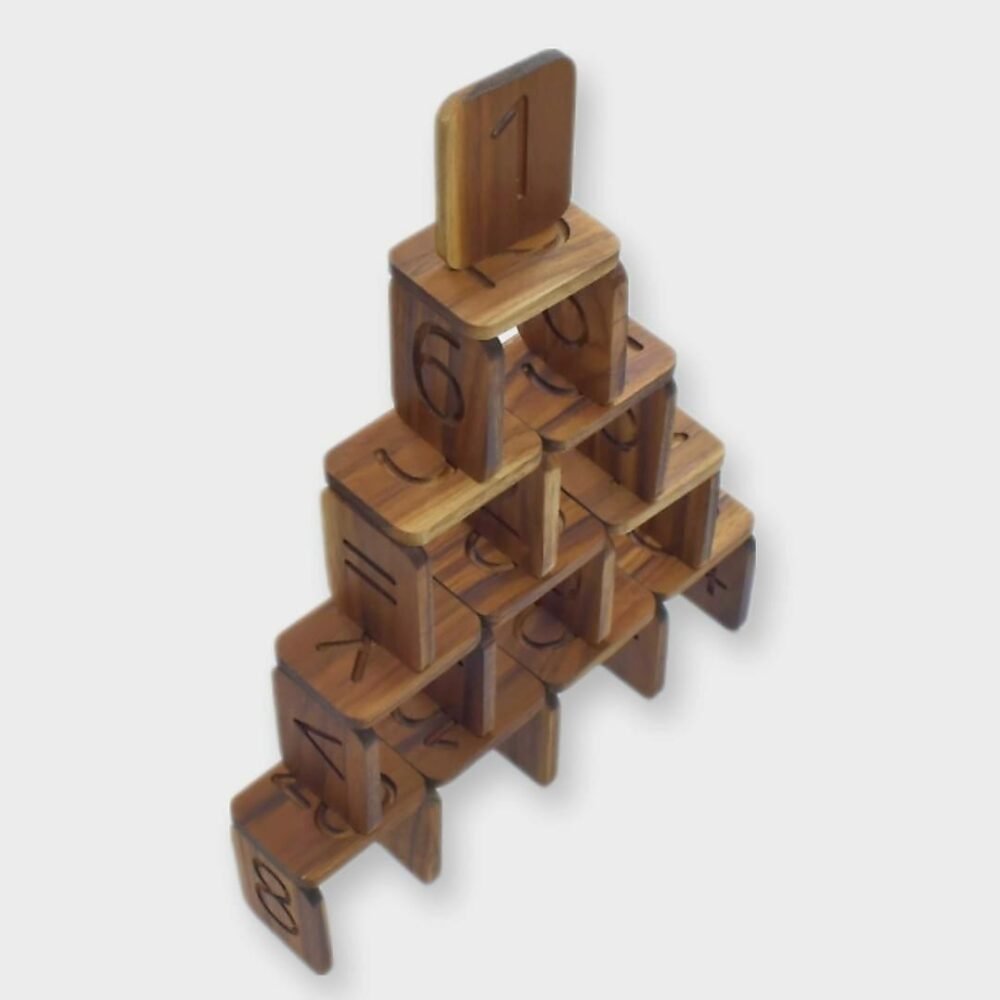 Kids playing with a vibrant math dominos block set