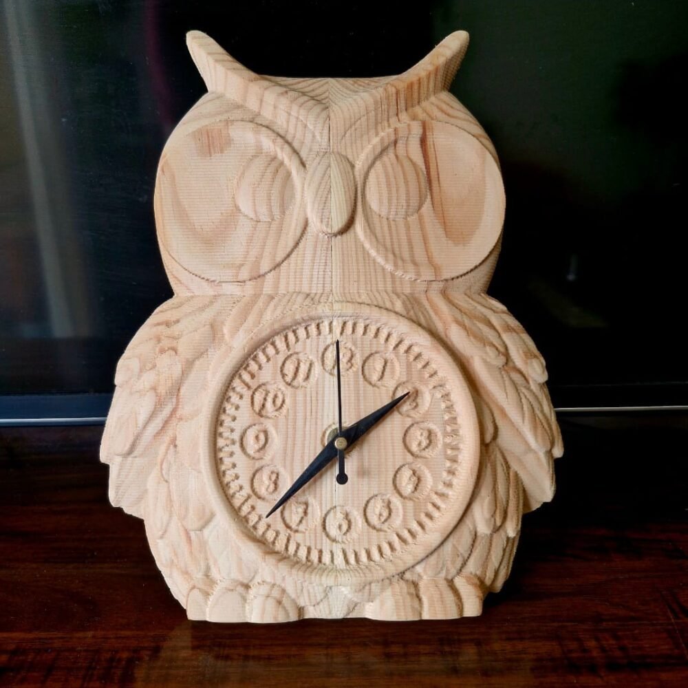 Wooden Engraved Antique Owl Wall Clock with intricate details