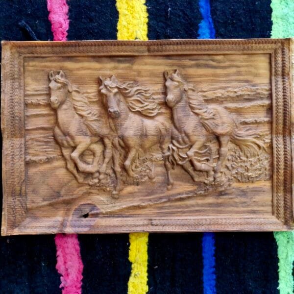 Wooden Engraved Antique Running Horse Wall Frame with fine detailing