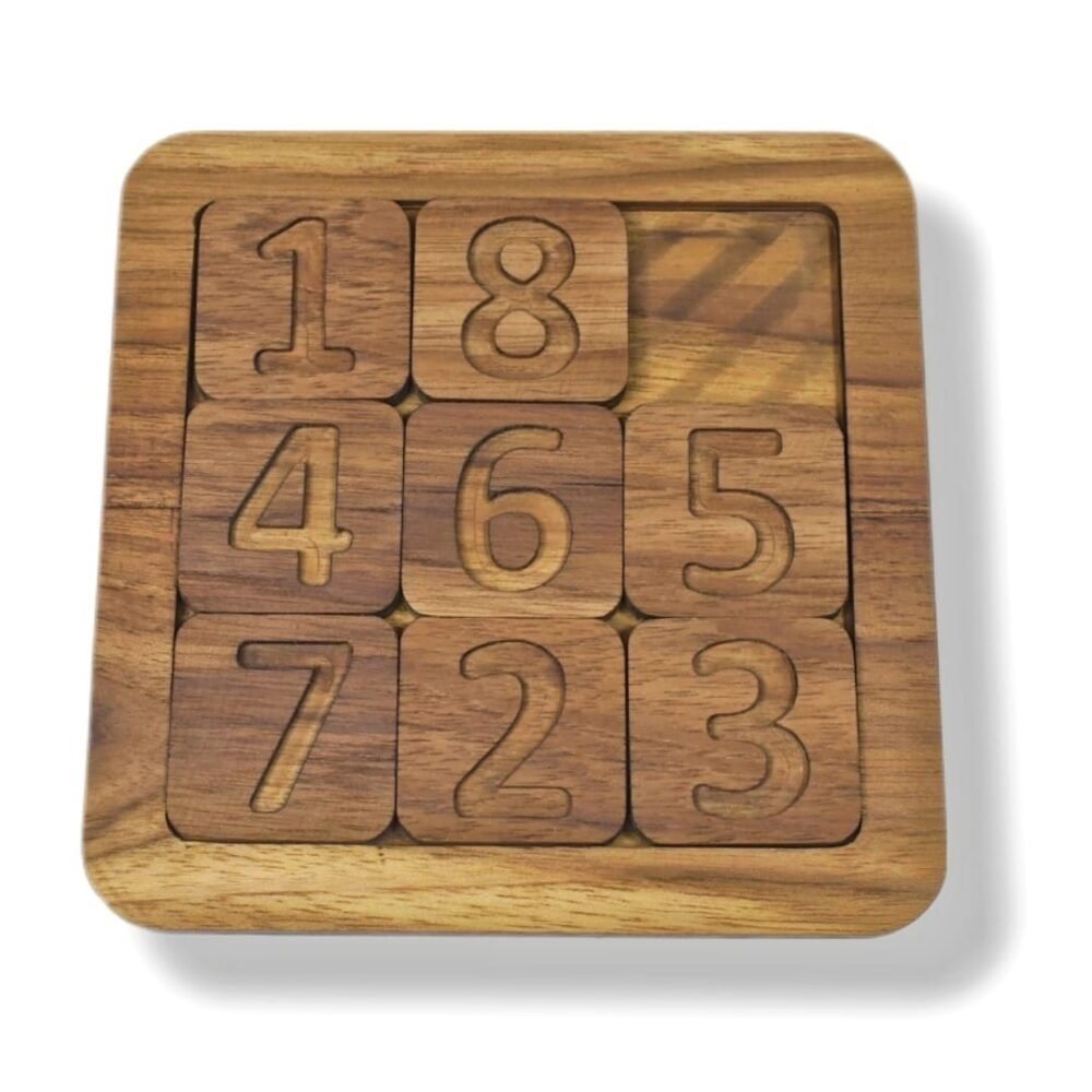 Portable wooden number puzzle with colorful numbers arranged neatly