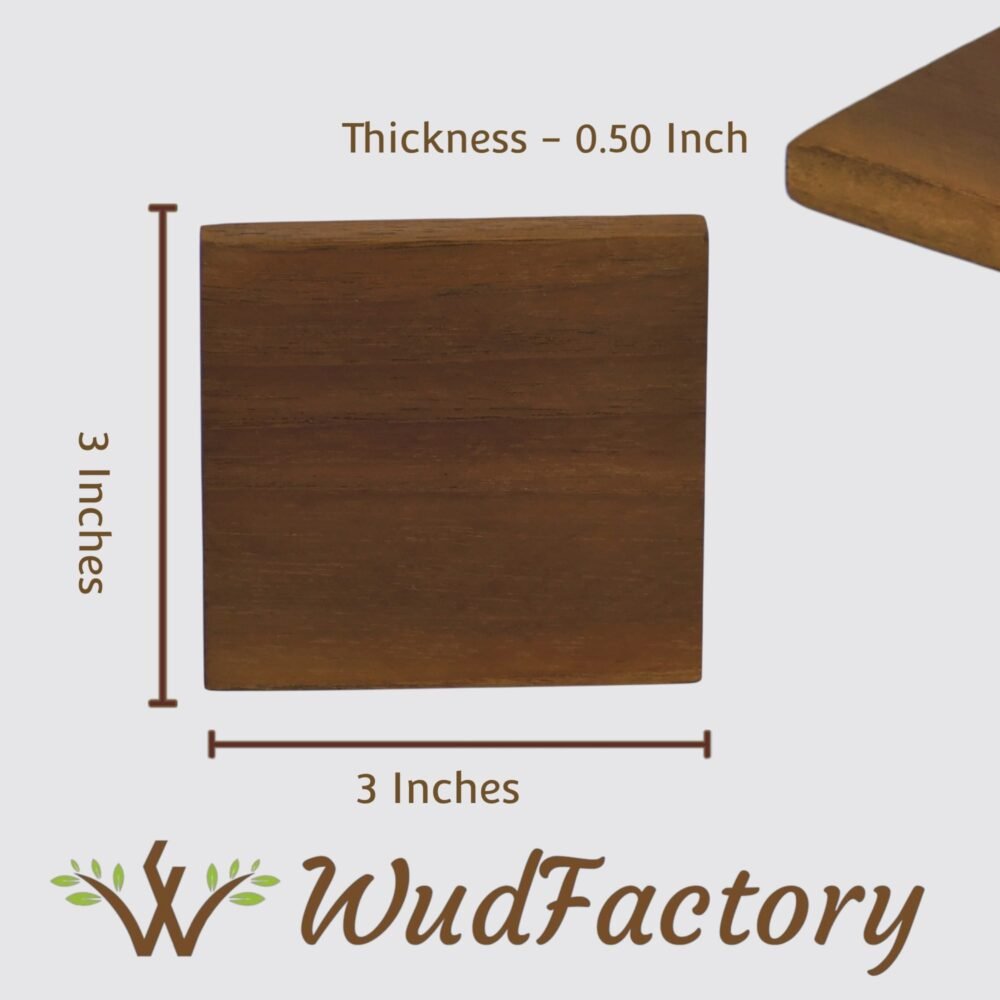 Teak Wood Square Coaster Dimensions-3x3 Inches