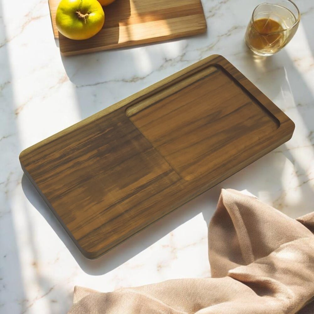 Wooden Chopping Board with Pocket 14x8 inch teak wood brown